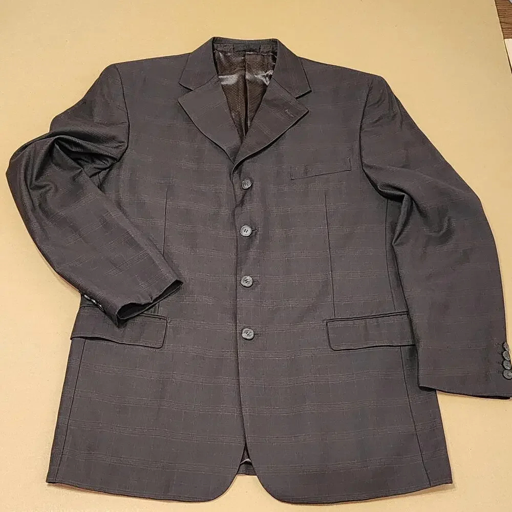 Phat Farm Suit Jacket Mens 42L Brown Plaid 4 Button Long Blazer Hip Hop Lined